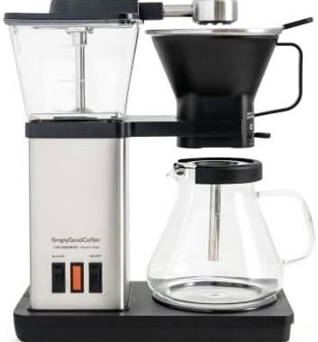 SimplyGoodCoffee THE BREWER – Plastic-Free. Coffee Maker/Coffee Machine. 8 Cup Automatic Drip Pour Over Coffee Brewer. Brewer Free of Plastic, Gold Cup Standard. Black/Stainless Steel