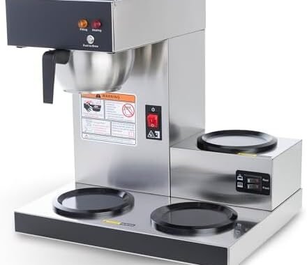 SYBO 12-Cup Commercial Pour Over Coffee Maker with 3 Warmers | ETL Certified, Stainless Steel, Reusable Brew Basket, Fast Brewing