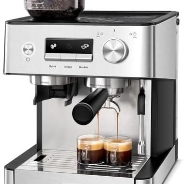 Gevi 20 Bar Espresso Machine With Built-In Grinder & Milk Frother | All-In-One Home Barista Machine Makes Latte & Cappuccino, 2.3L Detachable Tank, Stainless Steel Wand Produces Silky Microfoam
