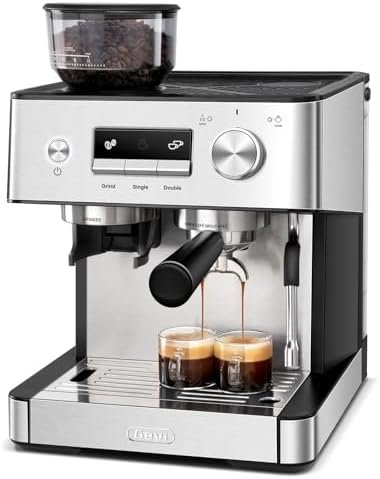 Gevi 20 Bar Espresso Machine With Built-In Grinder & Milk Frother | All-In-One Home Barista Machine Makes Latte & Cappuccino, 2.3L Detachable Tank, Stainless Steel Wand Produces Silky Microfoam