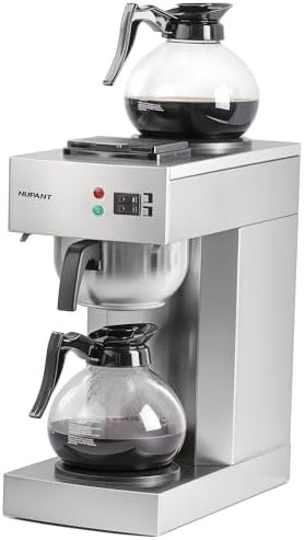 NUPANT 12-Cup Coffee Maker 1.8L Commercial Drip Coffee Maker Pour Over Coffee Machines with 2 Glass Carafes and 2 Warmers Plate Stainless Steel Coffee Brewer for Cofe Bar and Restaurant | 2 Warmers and 2*12 Cup Carafes, Stainless Steel, 7 Mins Fast Brewing, Easy Control for Restaruants, Office and Busy Business
